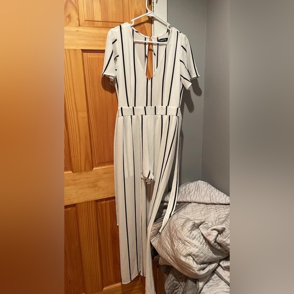 White and Black Stripe Romper - Picture 2 of 2